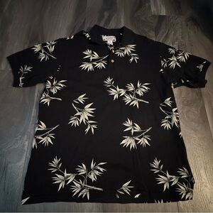 Summa Men’s Hawaiian Shirt Size XL Black & Tan Palm Print Short Sleeve Vacation
